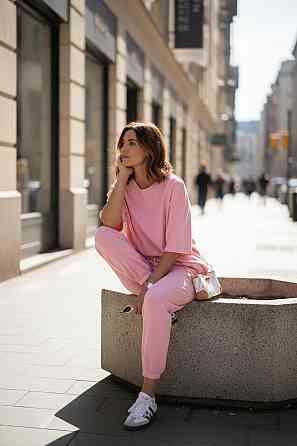 Женский повседневный костюм двойка футболка и штаны 50/52 Розовый Харьков