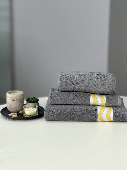 Комплект махровых полотенец с дизайном + коврик для ног Ideal Textile Сірий Черновцы - изображение 8