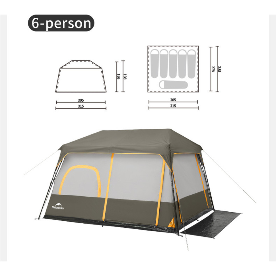 Палатка шестиместная Naturehike Cape 8.4 CNK2450WS050 с быстрым раскрытием, серо-коричневая Киев - изображение 2