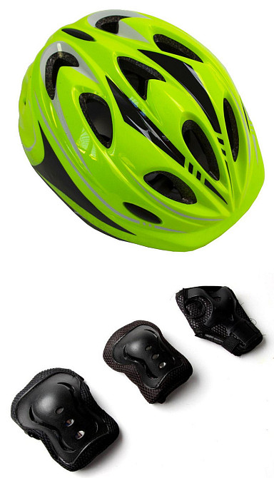 Захисний комплект (захист на коліна, лікті, долоні + шолом) "Роллер". Салатовий колір Одеса - фото 2