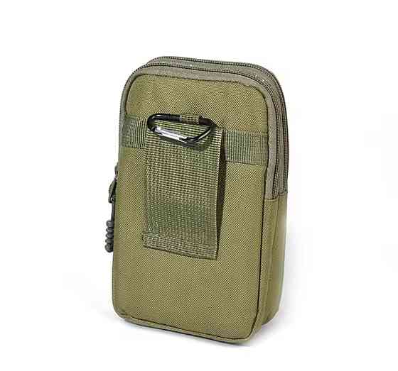 Сумка тактическая мужская поясная с карабином 3 кармана 17 на 11 см зеленый Киев