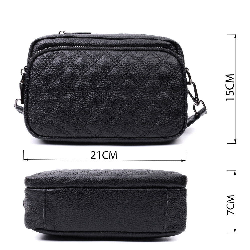 Жіноча сумка прошита ромбами на лицьовій стороні з натуральної шкіри Vintage 22634 Чорна Київ - фото 3