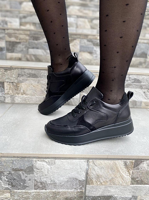 EMELI Кросівки жіночі EMELI 055 чорні (весна-осінь, шкіра+замша натуральна) (4394) лише 36р.38р Коломыя - изображение 1