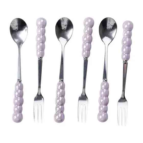 Набір десертних виделок і ложок на 3 персони з підставкою з порцелянау 7 предметів Фіолетовий HP-20-59 Коломия