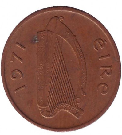 Монета 1/2 пенні. 1971 рік, Ірландія. Птах. Ірландська арфа.(АС) Полтава - фото 1