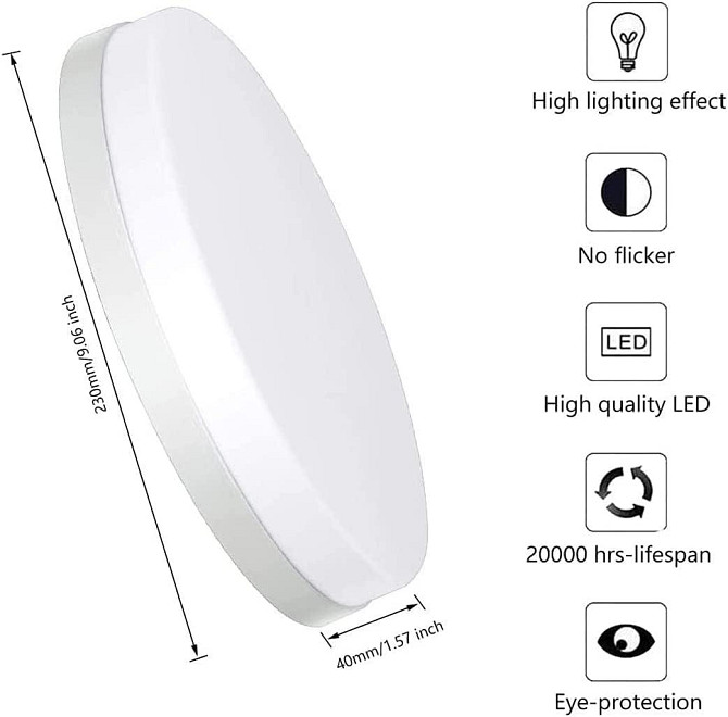 Світильник стельовий круглий LED 23 см, 36W, холодне біле світло 6500K, вбудована лампа світлодіодна Київ - фото 3