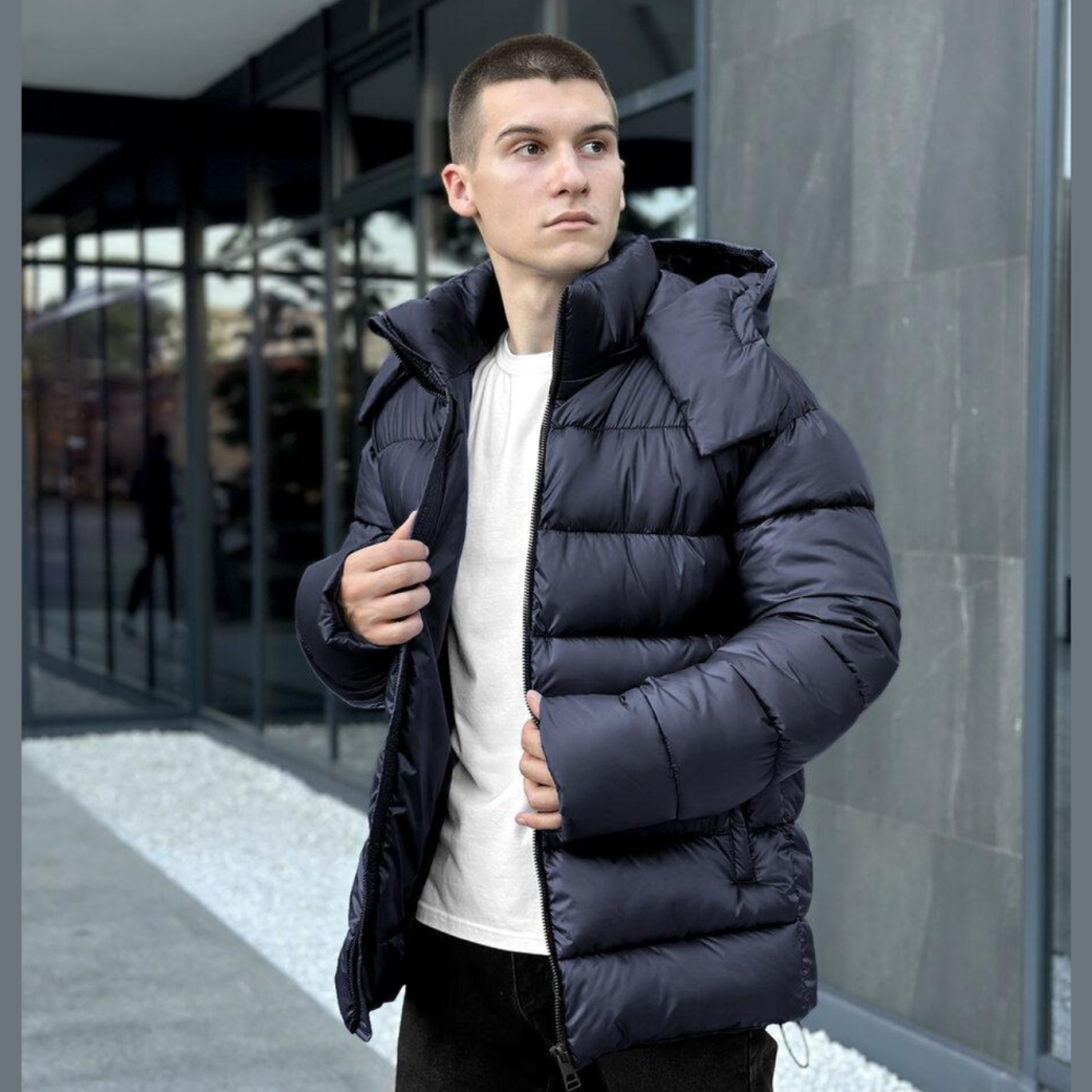 Чоловіча Зимова Куртка Пуховик Пуховик Pobedov Snowfall Тепла з Капюшоном Зима темно-синя Одеса - фото 1