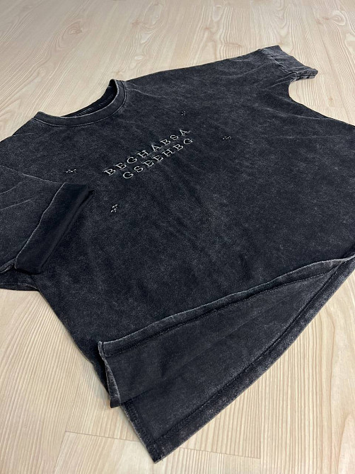 Футболка женская A-N 26028 тай-дай оверсайз с вышивкой, черный, one size Киев - изображение 12