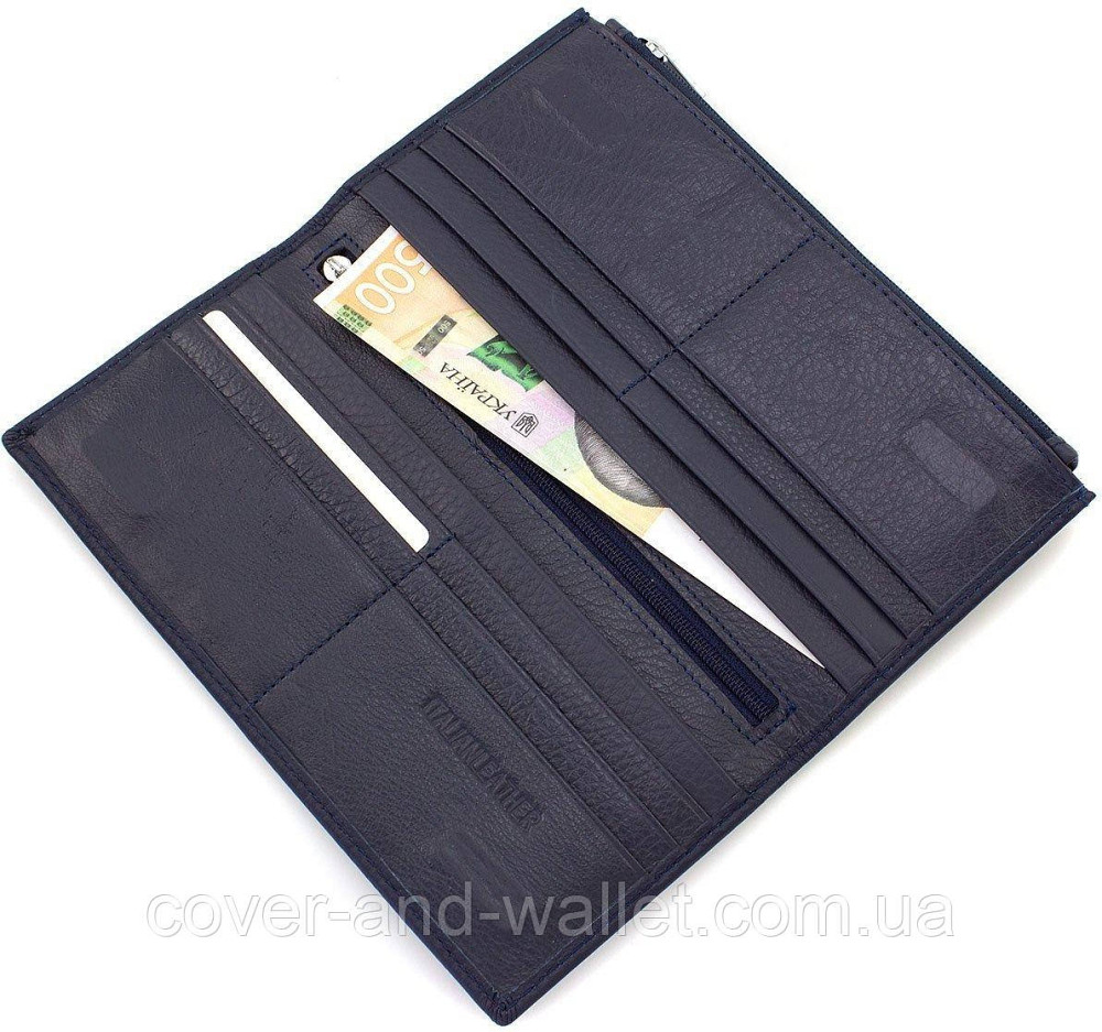 Тонкий кожаный кошелек на ​​молнии черный Синий Киев - изображение 6