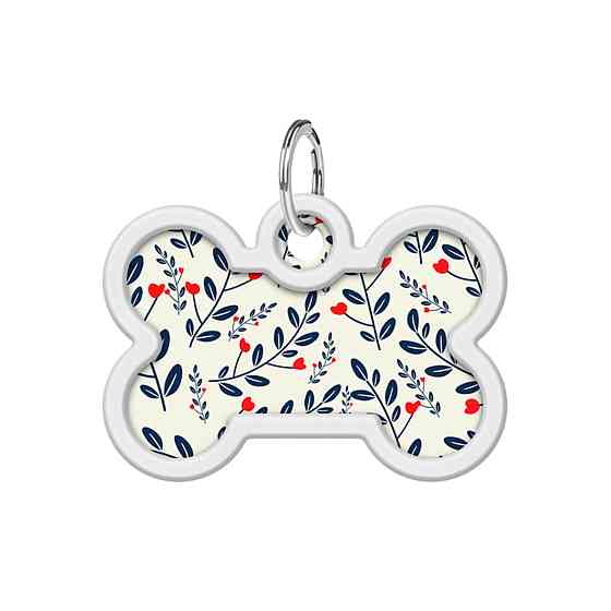 Адресник для собак і котів металевий WAUDOG Smart ID з QR паспортом, малюнок "Рослини", кістка, Д 40 мм, Ш 28 мм Київ