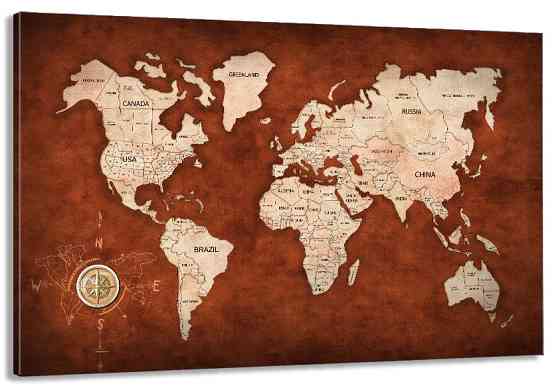 Картина полотно у вітальню / спальню   Мапа Світу    MLP_262 ( 60х30см ) 70x140 см Київ