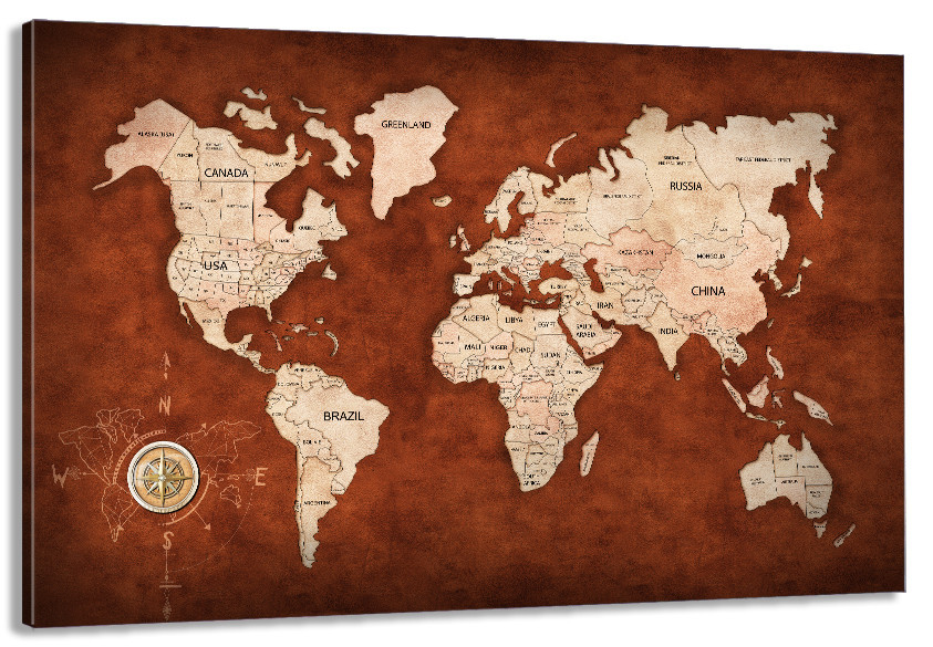 Картина полотно у вітальню / спальню   Мапа Світу    MLP_262 ( 60х30см ) 70x140 см Київ - фото 1