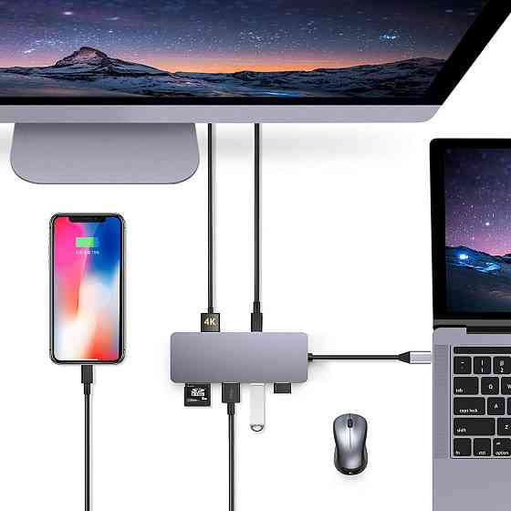 Хаб USB-C 4в1 концентратор HDMI 4K USB 3.0 кардридер SD/TF OTG адаптер док-станция для MacBook Samsung Huawei Киев