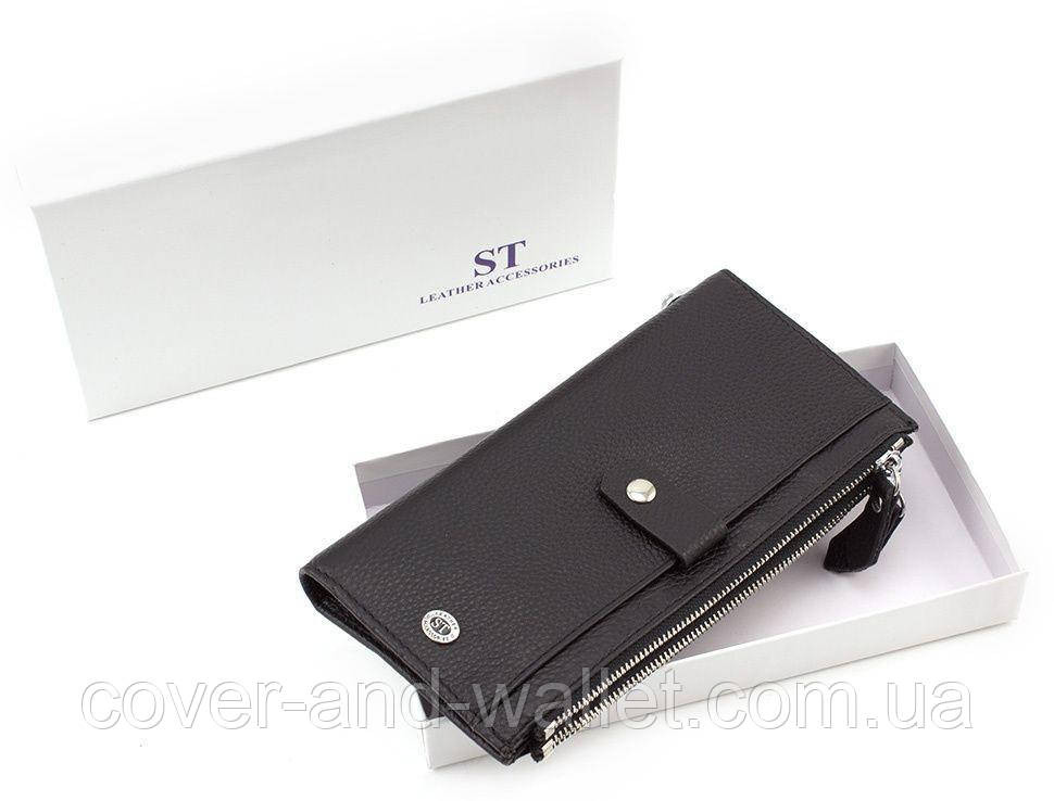 Шкіряний гаманець під купюри і картки чорного кольору ST 420 Київ - фото 7