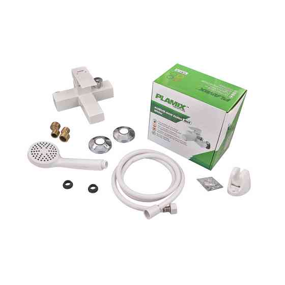 Змішувач для ванни Plamix Kubus-009 Euro Set White (з шлангом, лійкою та кронштейном) (PM0752)   ( 22016 ) Харків