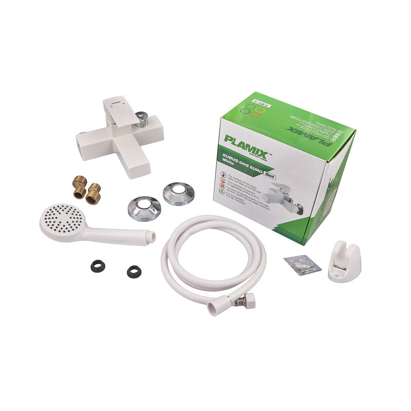 Змішувач для ванни Plamix Kubus-009 Euro Set White (з шлангом, лійкою та кронштейном) (PM0752)   ( 22016 ) Харьков - изображение 3