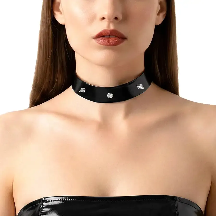 Лакований чокер з шипами Art of Sex - Mistress, колір чорний, розмір S Львів - фото 1