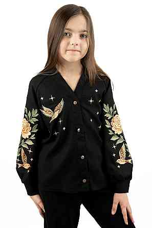 Вишиванка-сорочка для дівчаток чорна лляна топ Київ