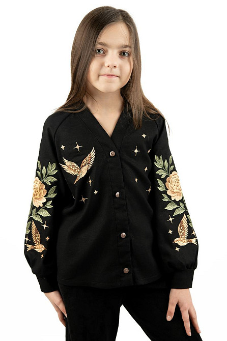 Вишиванка-сорочка для дівчаток чорна лляна топ Київ - фото 2