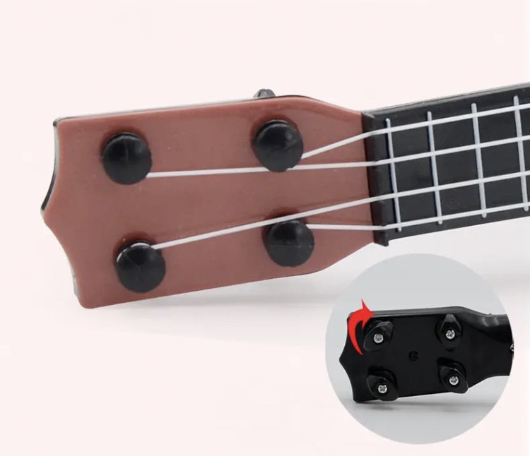 Гітара дитяча іграшка, коричнева, дитяча укулеле, довжина - 25см, ширина 9см, пластик, 4 струни, унісекс, 3+ Київ - фото 4