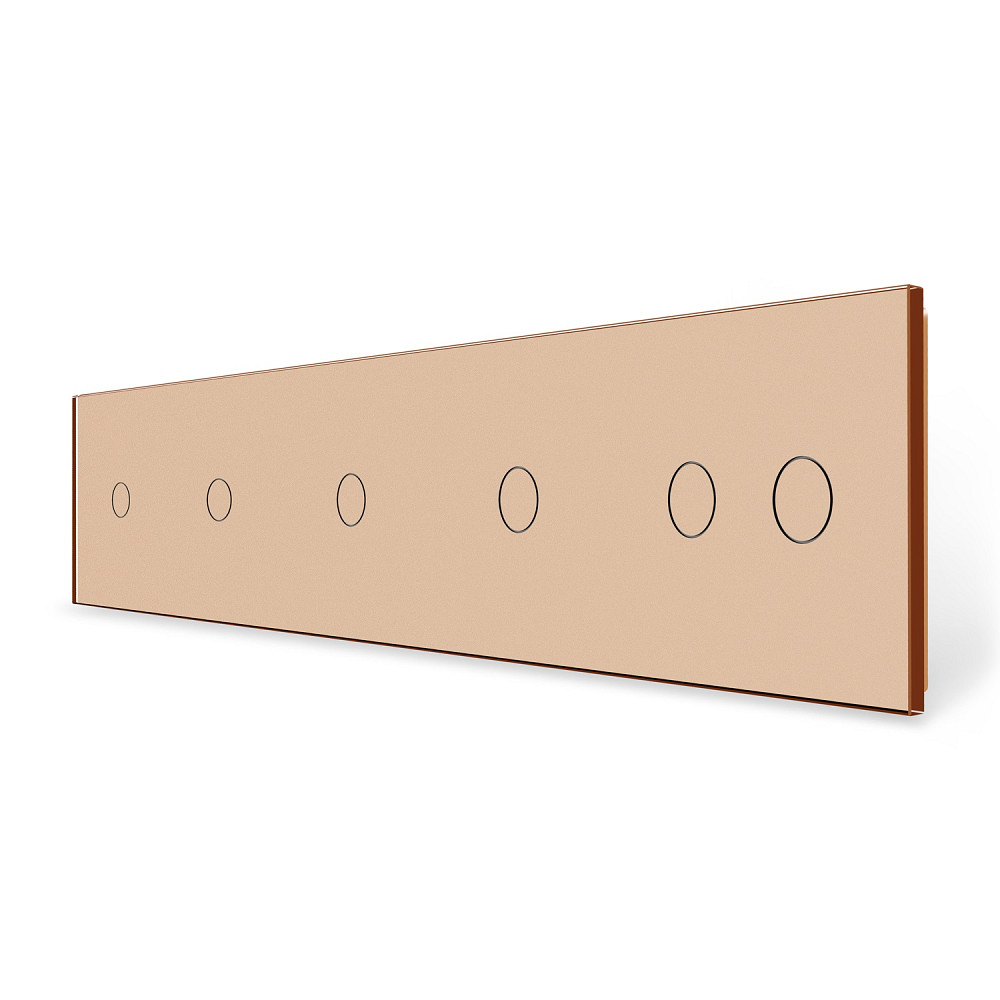 Рамка 5-постова для чотирьох 1-сенсорних та одного 2-сенсорного вимикачів (1-1-1-1-2) LIVOLO, загартоване скло, золота, 365×80 мм (VL-P701/01/01/01/02 Коломия - фото 4