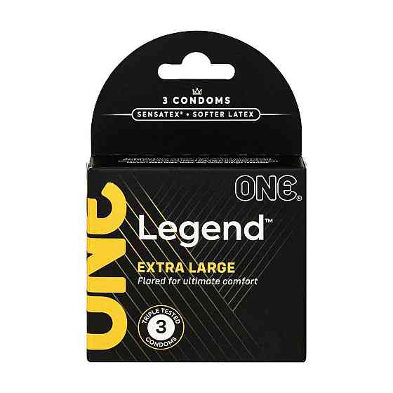 Презервативи ONE Legend XL, 3 шт, збільшений розмір, розширення на кінці, картонне паковання Sex Aura Київ
