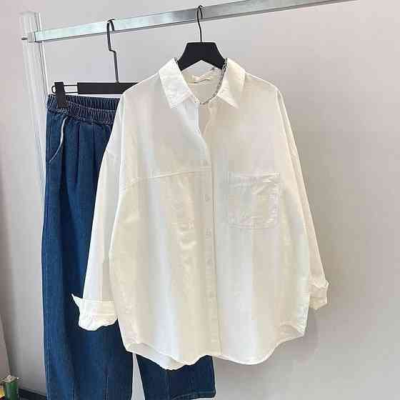 Жіноча базова біла сорочка оверсайз крою котон Одеса