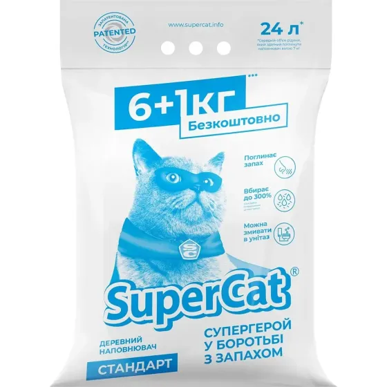 Древесный наполнитель SuperCat Стандарт 6+1 кг для кошачьего туалета Винница