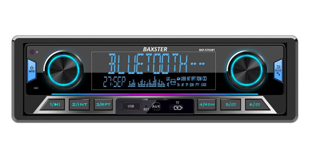 Автомагнітола 1DIN BAXSTER BSF-5752BT (Bluetooth/USB/Type-C/MicroSD/AUX/FM) RGB + пульт Харків - фото 1
