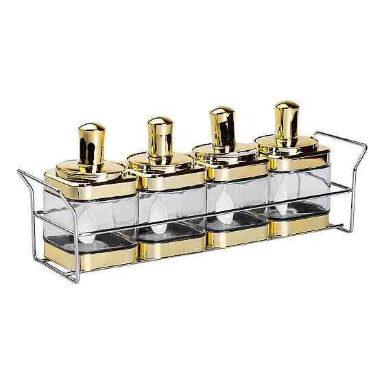 Yiwu Набір банок для сипучих продуктів 4 штуки 350 мл скляні на металевій підставці HP-1336 Коломыя