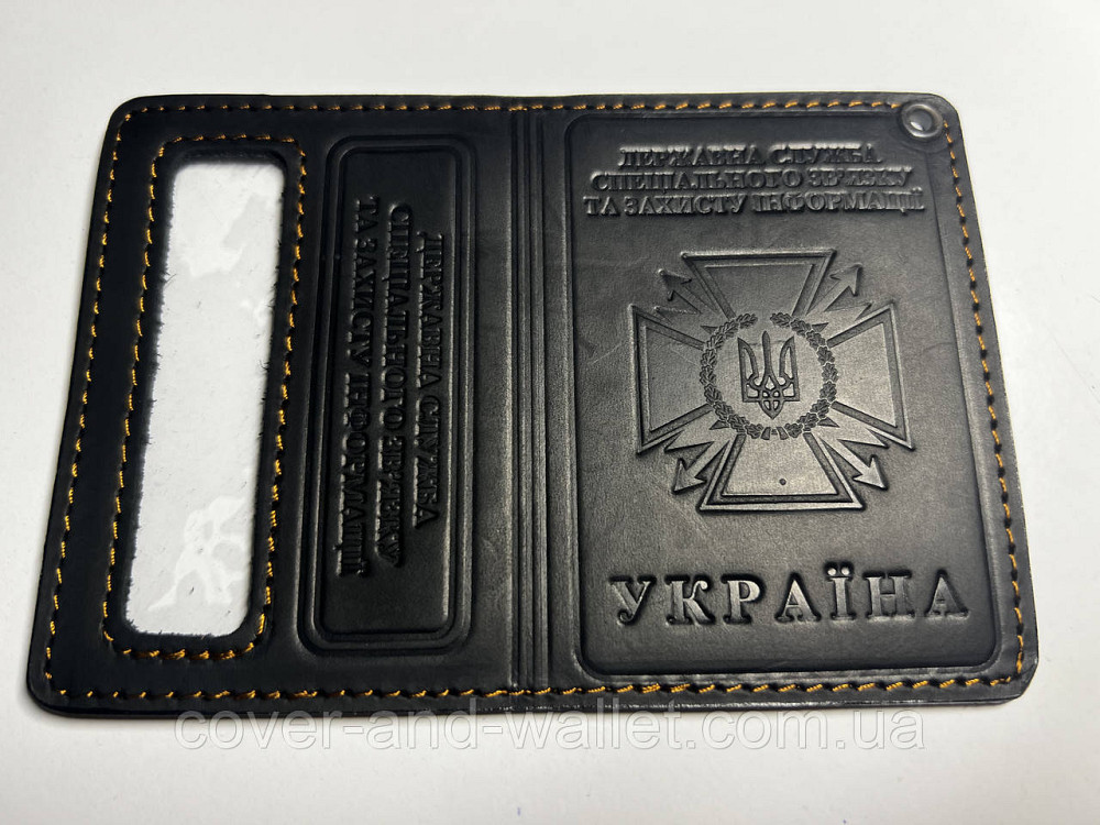 Обкладинка ДССЗІ (тримувач зв'язок) з пластиковим шевроном із вінтажної шкіри Чорний Київ - фото 2