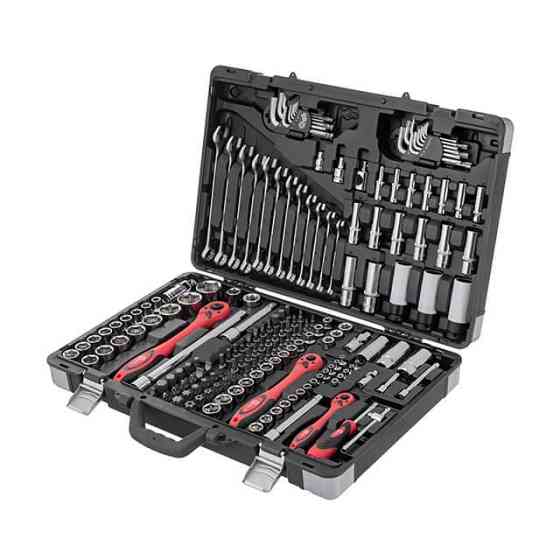 Набір інструментів, проф., 1/2" + 3/8" + 1/4", Cr-V, 176 од., головки: 4-32 мм, E4-E24, біти 57 од., подовж. головки: 4-18 мм, Київ