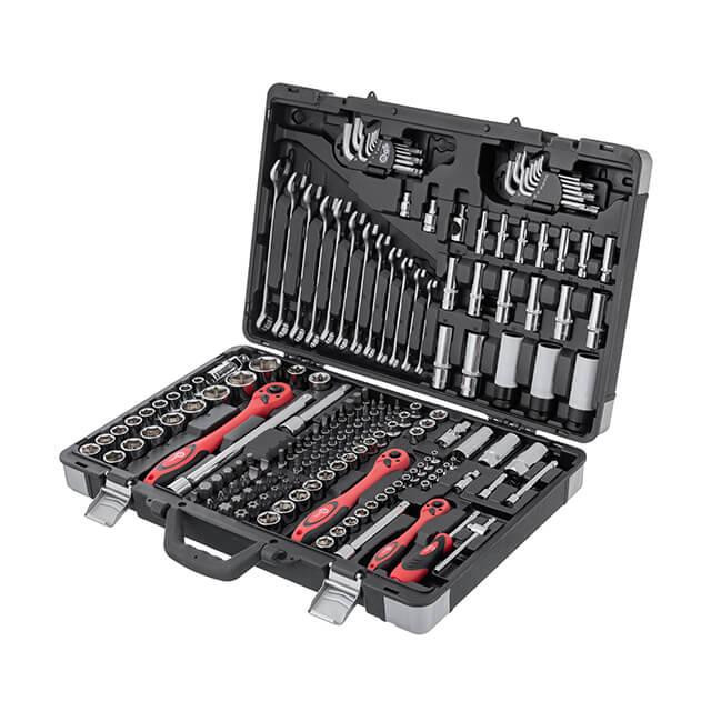 Набір інструментів, проф., 1/2" + 3/8" + 1/4", Cr-V, 176 од., головки: 4-32 мм, E4-E24, біти 57 од., подовж. головки: 4-18 мм, Київ - фото 1