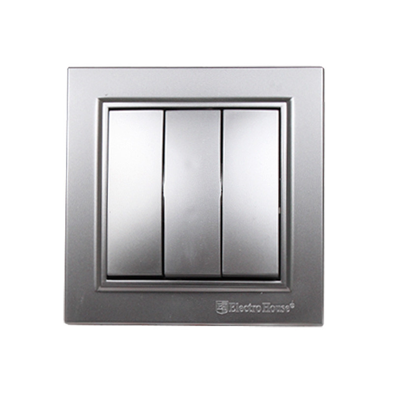 Вимикач потрійний, Enzo  срібний камінь Дніпро - фото 1