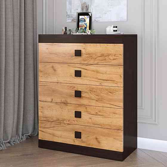 Высокий комод Эверест на 5 ящиков Соната-2 80х38х101 венге темный + дуб крафт золотой (DTM-2020) Днепр