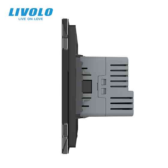 Електрична розетка з USB Type-C 18Вт для зарядки, з заземленням, LIVOLO, чорна, скляна рамка, 250В 16А (VL-C7CTF16A.UC18W-2BP) Коломыя