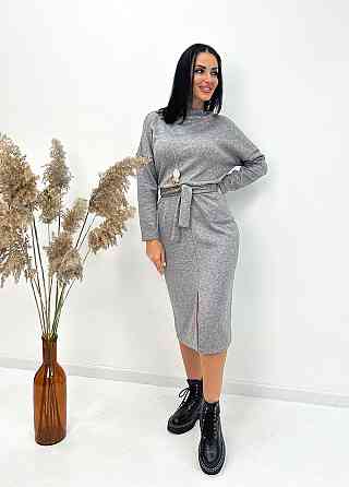 Довга ангорова сукня з поясом "Juliette" оптом | Норма і батал Сірий, 50-52 Київ