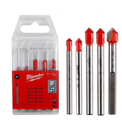 Набор сверл Milwaukee по стеклу и плитке GENII 1x4x50, 1x5x50, 2x6x60, 1x8x60, 5 шт (4932479948) Винница - изображение 2