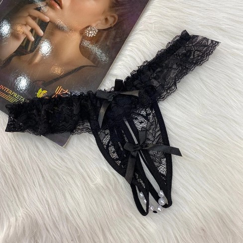 Трусики з вирізом та перлами універсальний чорний Київ - фото 1