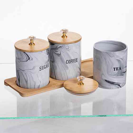 Yiwu Набір порцелянових банок на підставці 3 шт по 350 (мл) Сірий SCT-662 Коломия