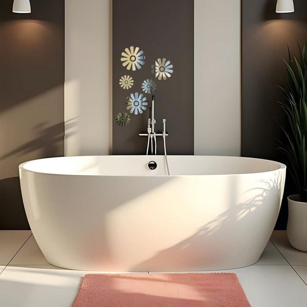 Зеркальный декор акриловый самоклеющийся Цветы серебро, 6шт (D) SW-00002519 Днепр - изображение 5