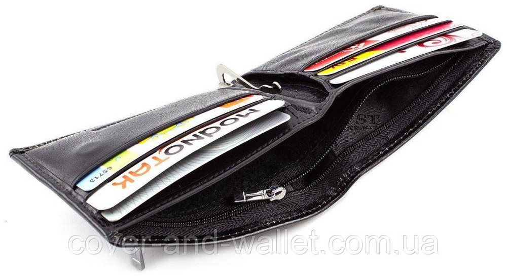 Маленький мужской кошелек c зажимом на магнитах из гладкой кожи ST Leather Черный Киев - изображение 6