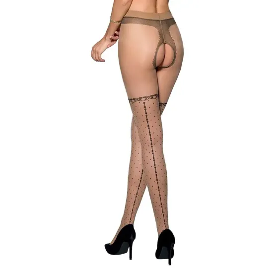 Тілесні колготки з відкритим доступом, імітація панчіх Passion TIOPEN 014 3/4 (20 den), beige Львов
