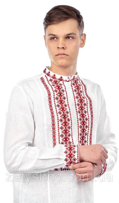Вишиванка чоловіча біла з червоною вишивкою Київ - фото 3
