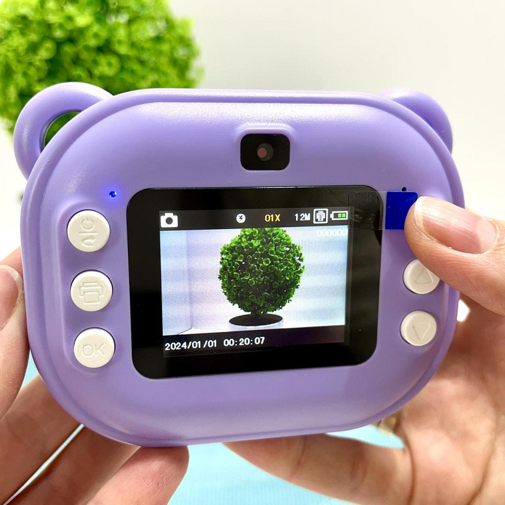 Фотоапарат-принтер фронтальна камера чб друк USB-кабель 2 рулони термопапери звук фото відео ігри SD роз'єм Фіолетовий (C 66631) Чернігів - фото 5