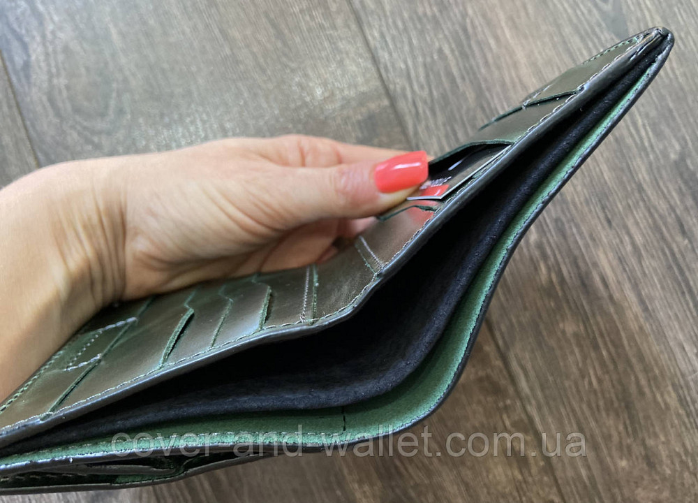 Красивий жіночий гаманець невеликого розміру із італійської шкіри зеленого кольору Grande Pelle Lettera Київ - фото 6