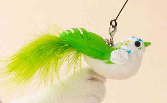 Игрушка для котика на палочке птичка с колокольчиком на присоске 90 см салатовый Киев