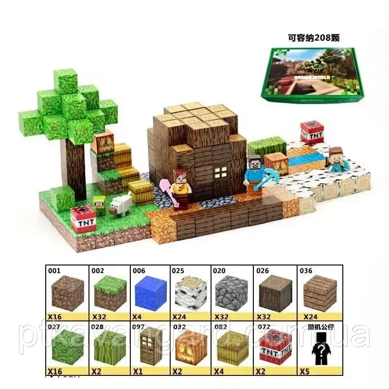 Конструктор магнітний майнкрафт 191 магнітних блоків будинок Стіва із дерева Dream World LZCK 006 Хмельницький - фото 2