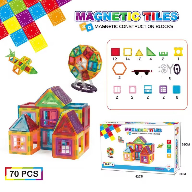 Конструктор магнитный разноцветный детский на 70 деталей Каменец-Подольский - изображение 6