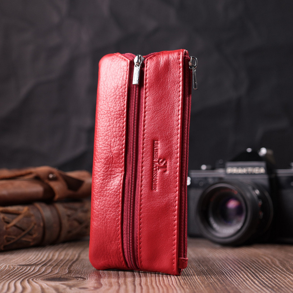Яскрава шкіряна ключниця на блискавці Червоний (ST Leather) Київ - фото 2